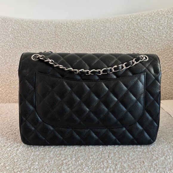 Authentic Chanel Classic Flap Jumbo Black Caviar SilverTone Hardware - Picture 10 of 15